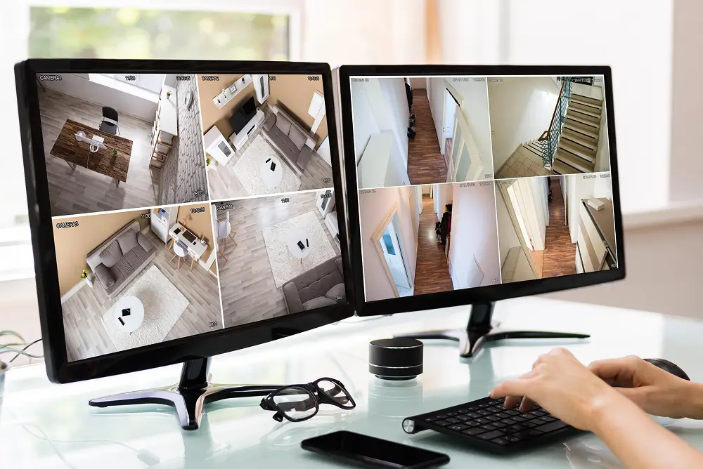 security camera monitoring a building